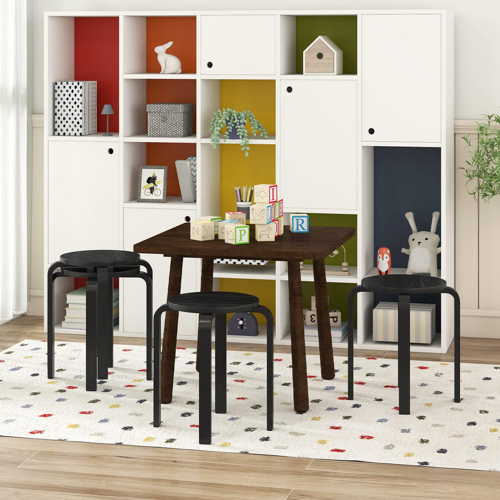Wood Stackable Stools Set of 4, 18" Round Backless Classroom Stools