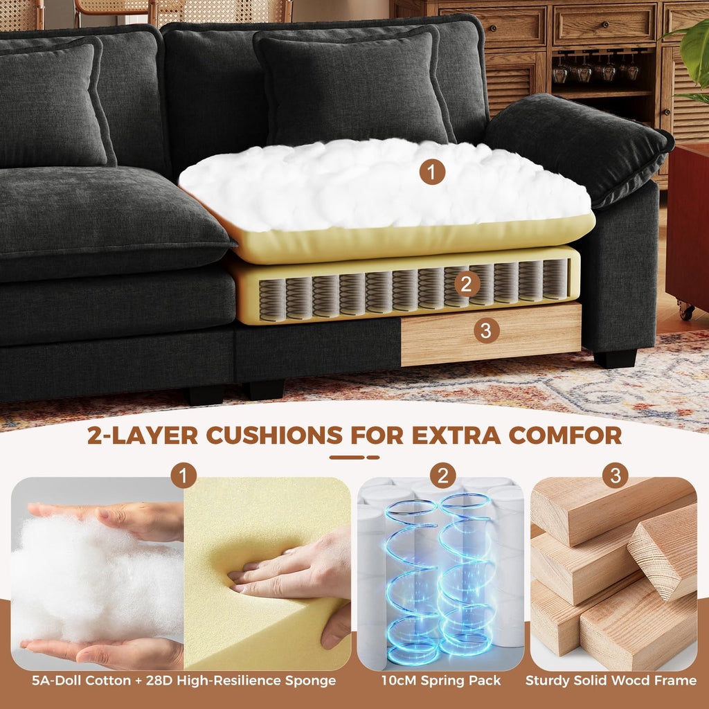 154" Modular Sectional Sofa, Comfy Cloud Couch with 4 Movable Ottomans, Oversized 8-Seater Chenille Deep Seat Sofa