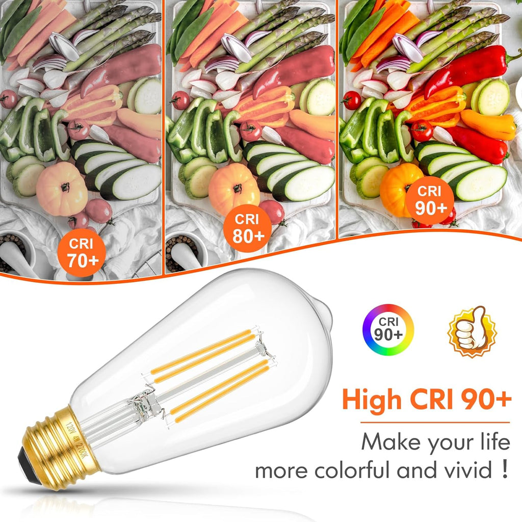 Dimmable Vintage LED Edison Bulbs, 4W 40W Equivalent LED Bulbs, ST58 Antique LED Filament Bulbs, 2700K Warm White LED