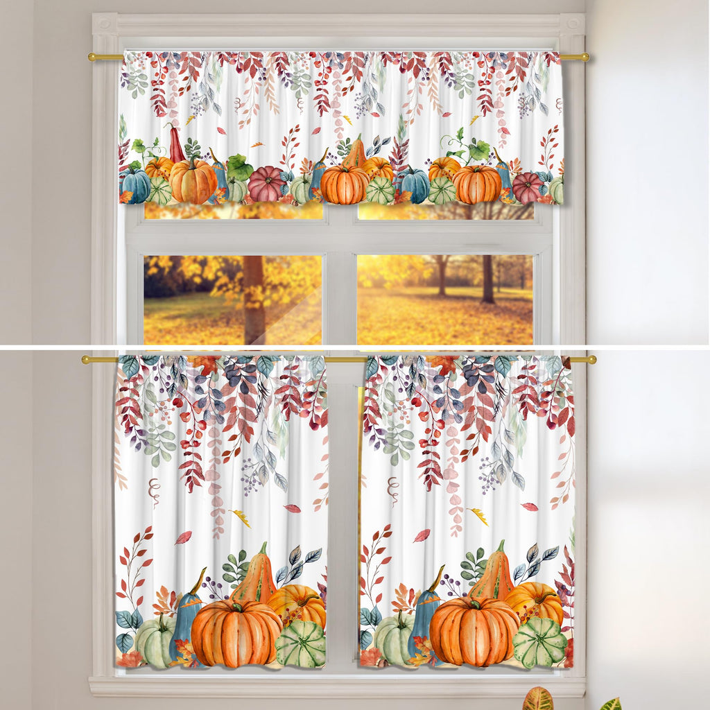 Fall Kitchen Curtains for Windows-Fall Decorations Leaves Pumpkin Valances-Autumn Leaf Curtains and Valances Set