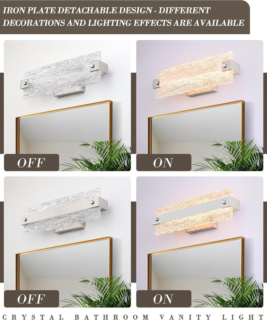 Brushed Nickel Bathroom Vanity Light, 16.5 Inch 10W Dimmable LED Bathroom Light Fixture Over Mirror, Modern Crystal