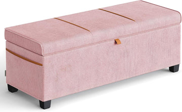 Storage Ottoman Bench, Storage Chest, 15.7 x 43.3 x 15.7 Inches, End of Bed Bench, 27 Gal. (103 L), Jelly Pink