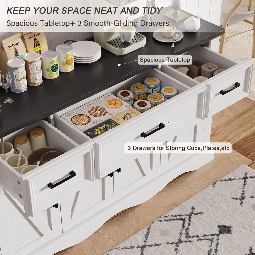 56" Farmhouse White Buffet Cabinet with Charging Station