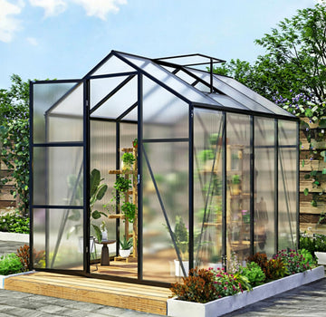 6*8.2FT Greenhouse for Outdoors, Polycarbonate Greenhouse with Stronger Wind Protection and Roof Vent, Walk-in Large