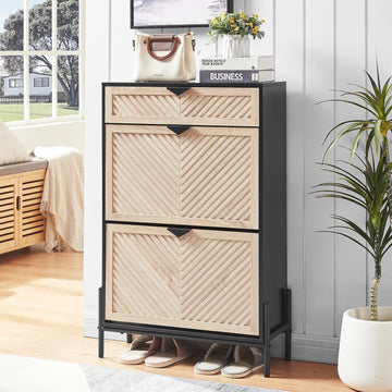 Shoe Cabinet Storage with 2 Flip Drawers, Narrow Hidden Shoes Organizer Cabinet , Freestanding Slim Shoe Rack Front