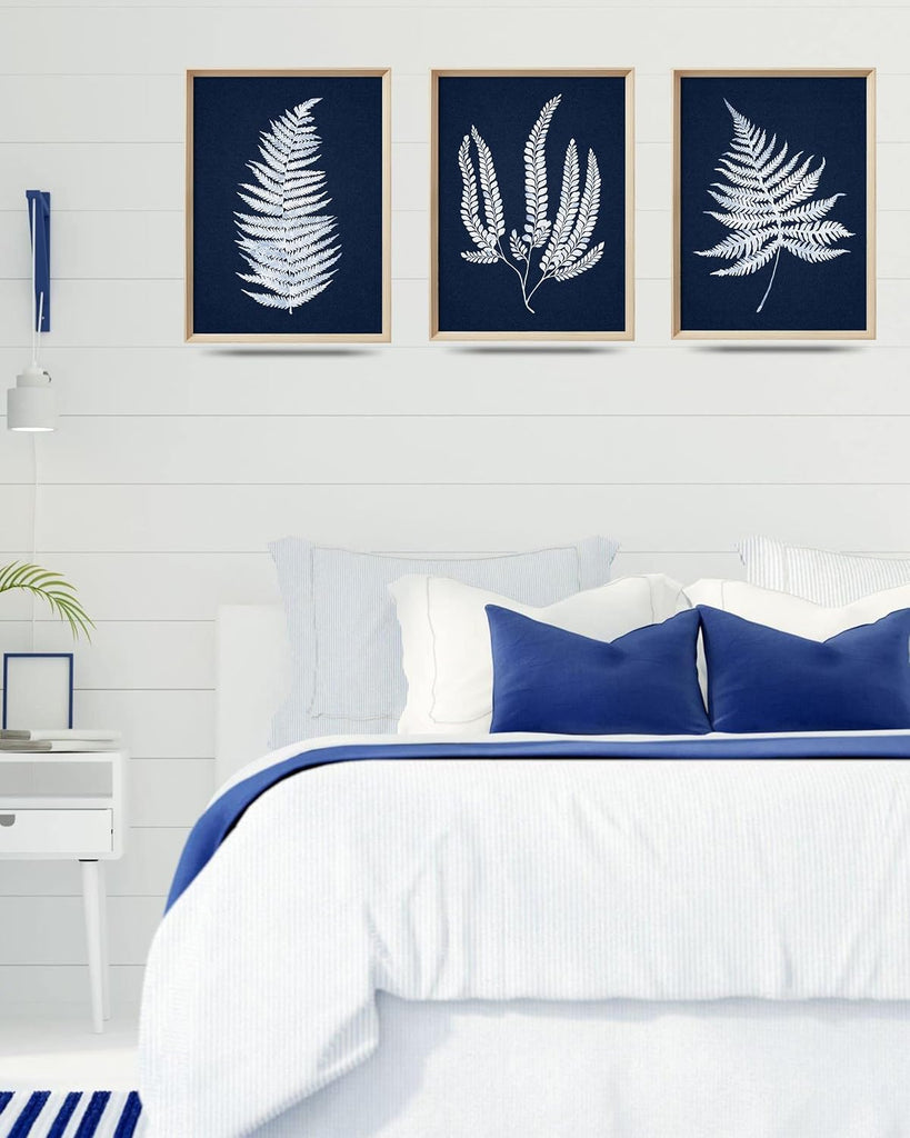 Framed Wall Art(No Plexiglass), Abstract Green Palm and Eucalyptus Leafs Canvas Wall Art, High-end 16x12in Wood Wall