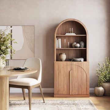 Arched Bookshelf with Storage, 71" Tall Wood Curio Display Cabinet with Adjustable Shelf, 5 Tier Modern Bookcase