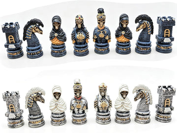 Medieval Gothic Skeleton Knights Chess Set, Hand Painted Undead Skull Resin Chess Pieces with Wooden Drawer Storage