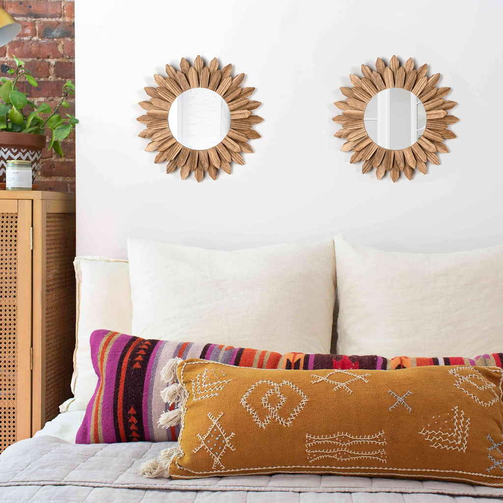 Boho Wall Decor Mirror 2 Pack Rustic Wood Mirror 12 inch Boho Mirror Home Decor Farmhouse Room Decorations Living