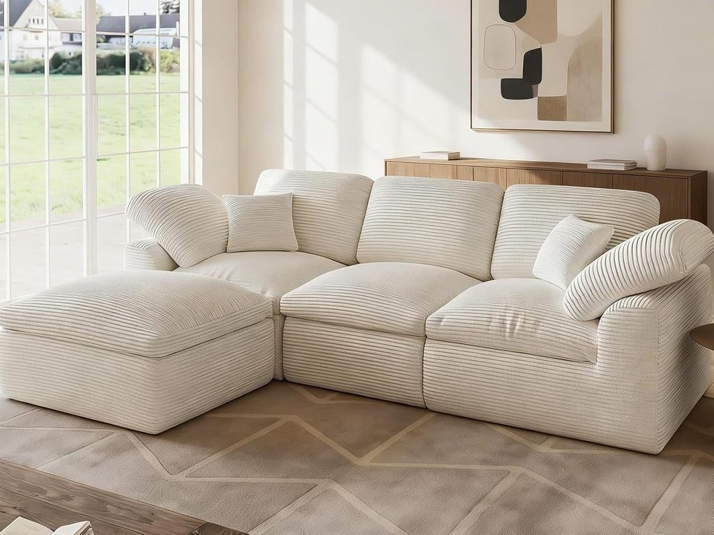 Cloud Sectional Couches for Living Room, 4 Seater Cloud Modular Couch, Boneless Comfy Sofa for Apartment