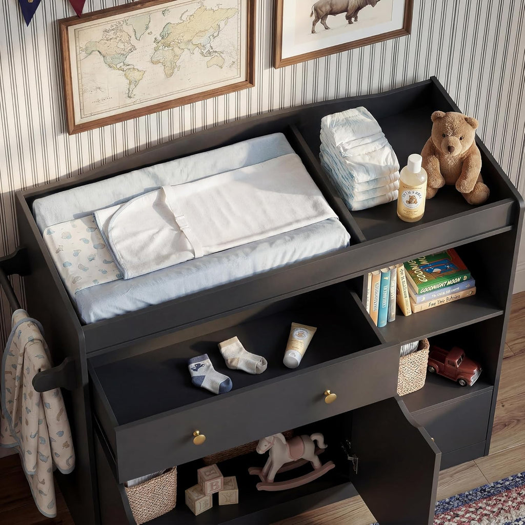 Baby Dresser Baby Changing Table,Nursery Dresser for 2 Drawers & 2 Open Drawers Easy to Reach Items,Spacious Open