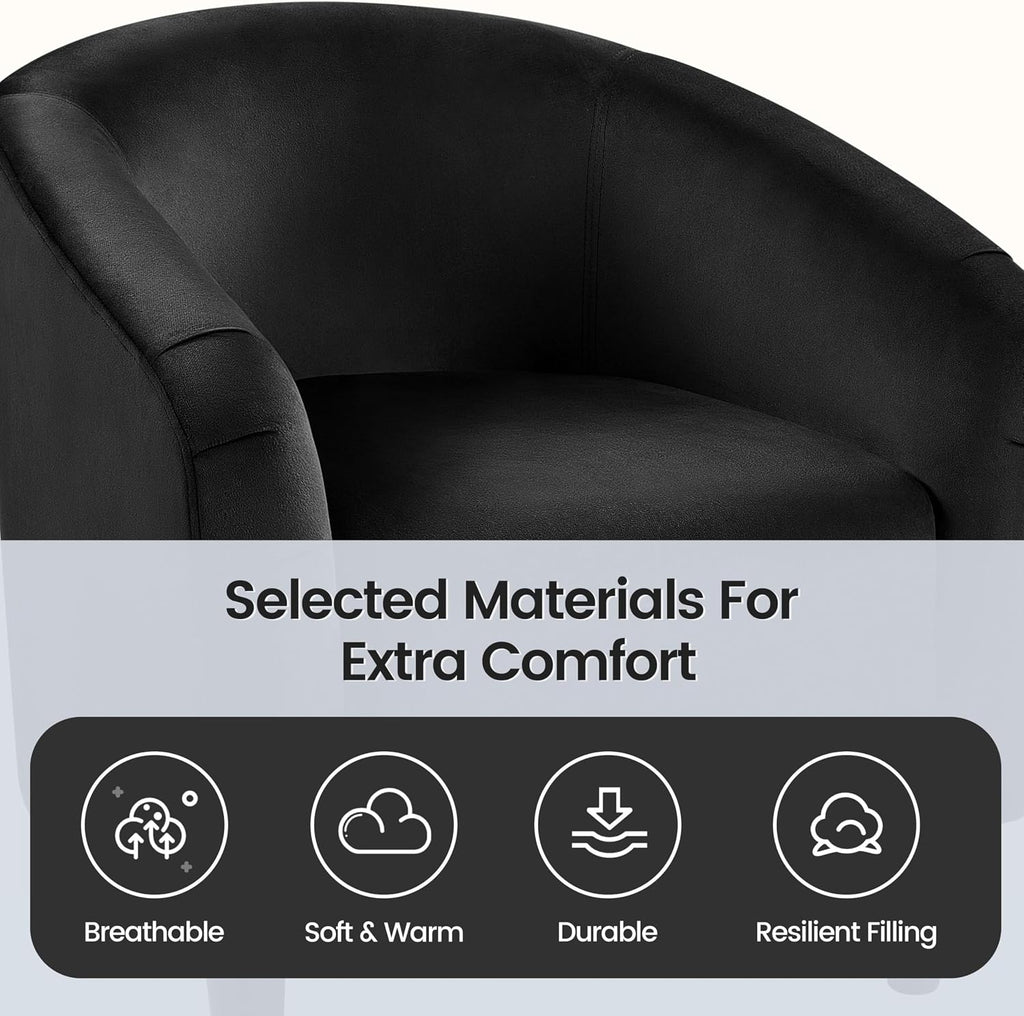 Velvet Accent Chairs, Compact Furry Barrel Chairs with a Curved Silhouette , Black