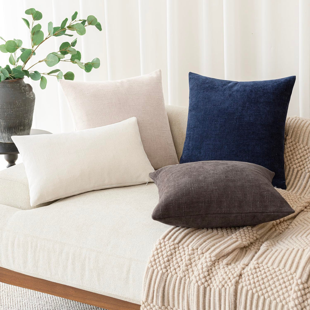 Solid Textured Chenille Throw Pillow Covers 20x20 Inch, Charcoal