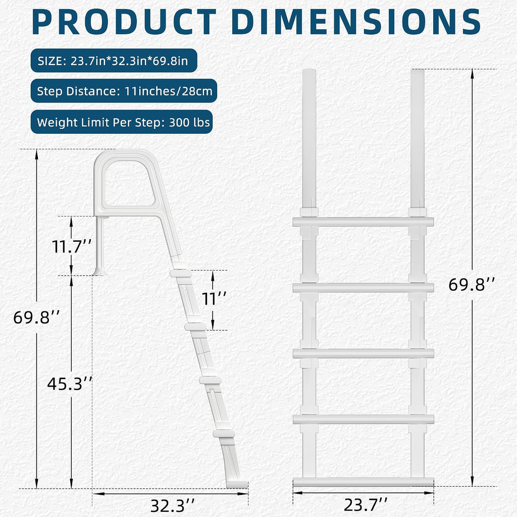 Pool Ladder, 5-Step Pool Stairs with Double Handrails and Non-Slip Steps for 47"-54" Above Ground and In-Ground