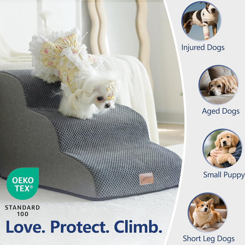 Ramp Dog Stairs for Couch Sofa and Chair 15.7" H, 3-Step Pet Steps for Small Dogs and Cats