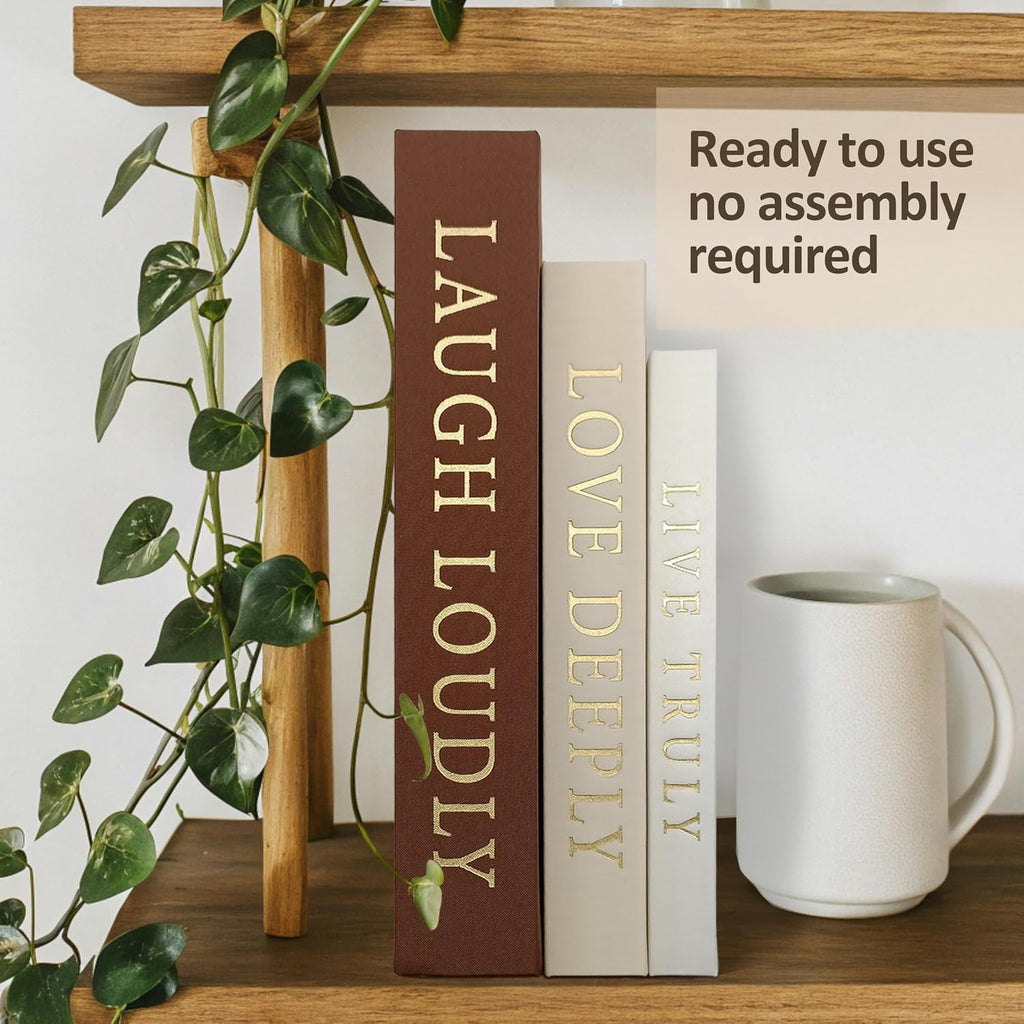 Aesthetic Decorative Books, Set of 3 Linen Faux Books for Decoration | Fake Book Boxes with Storage Space, No