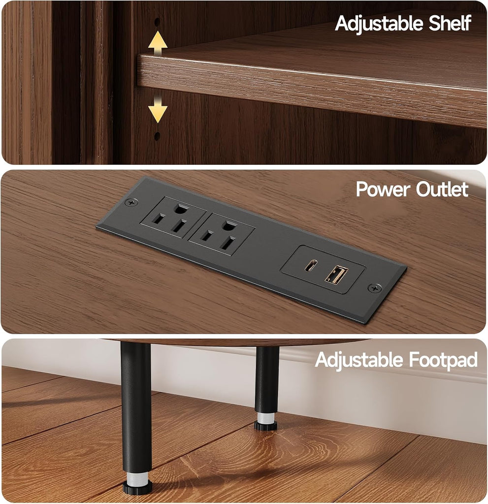 70" TV Stand with Led Lights & Power Outlet for Tvs 80", Entertainment Center with Sliding Door & Thicken Glass Door