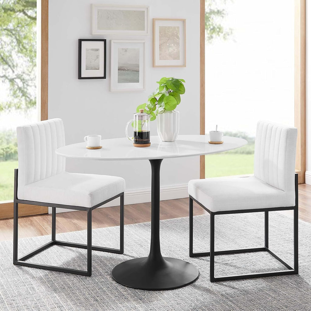 Inspired Saarinen Style Tulip Oval Pedestal Dining Table — Black Base / White Top, 48″ Oval