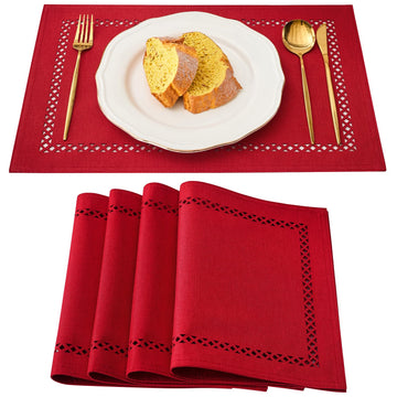 Red Burlap Place Mats, Christmas Placemats Set of 4, 12 x 18 Inch