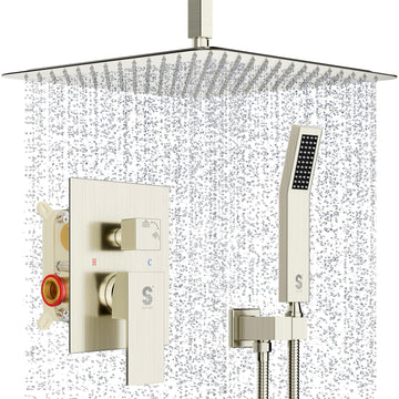 16 Inch Ceiling Mount Rain Shower System,Brushed Nickel