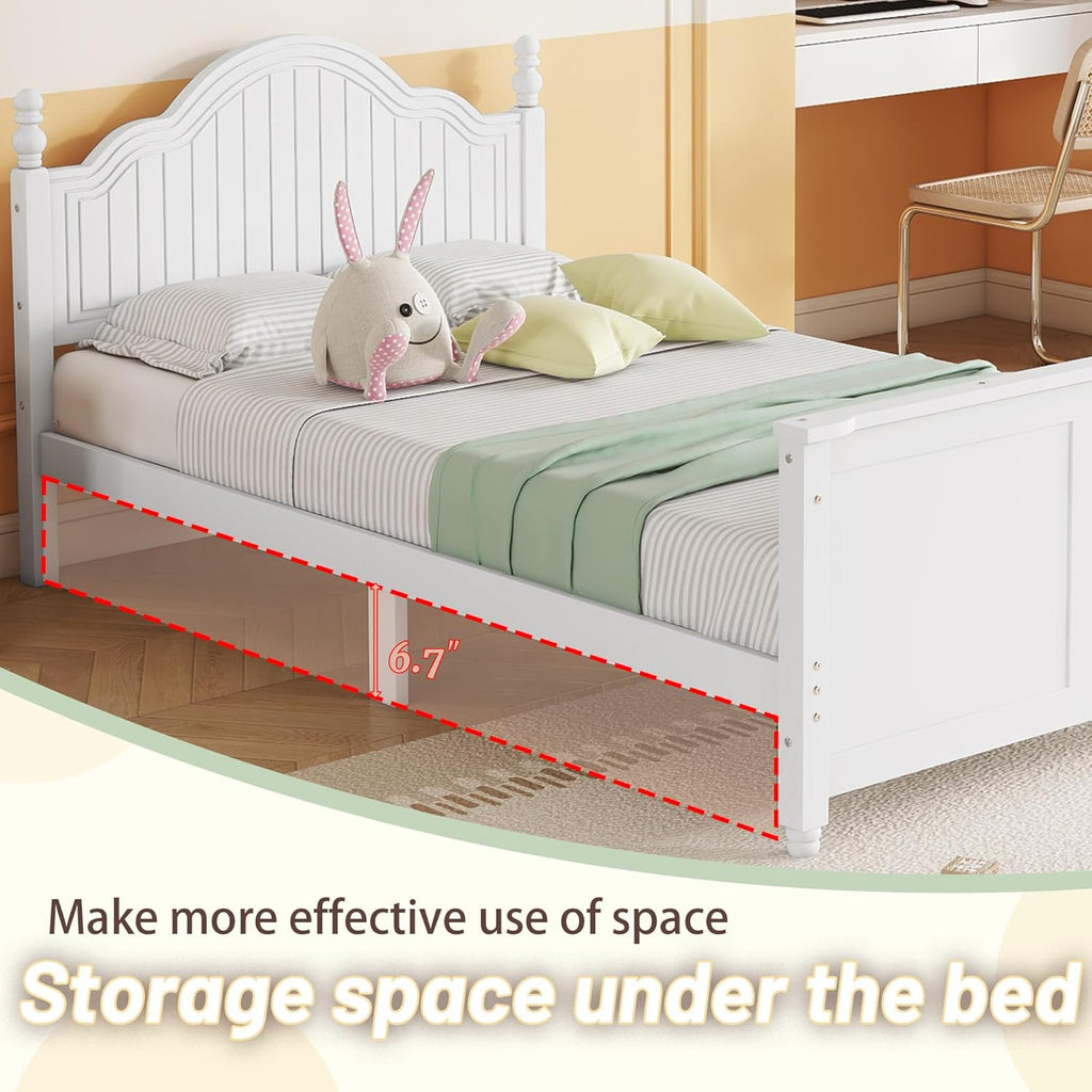 Twin Kids Bed Frame with Full-Length Guardrails, Low Profile Wood Platform Bed with Headboard & Footboard, Removable