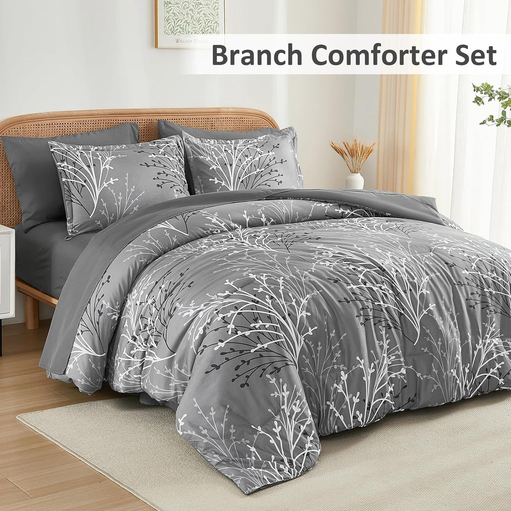 Gray Comforter Set Branch Botanical Bed in a Bag 7 Piece Grey Floral Comforter