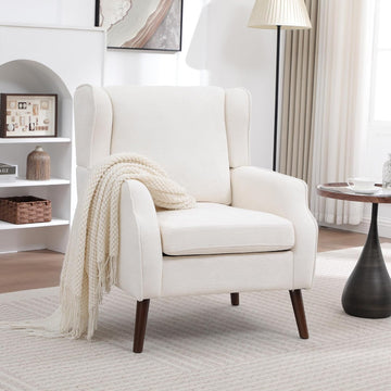 Accent Chair ,Mid Century Modern Wingback Chair ,Upholstered Armchair with Lounge Seat and Wood Legs Apartment Small