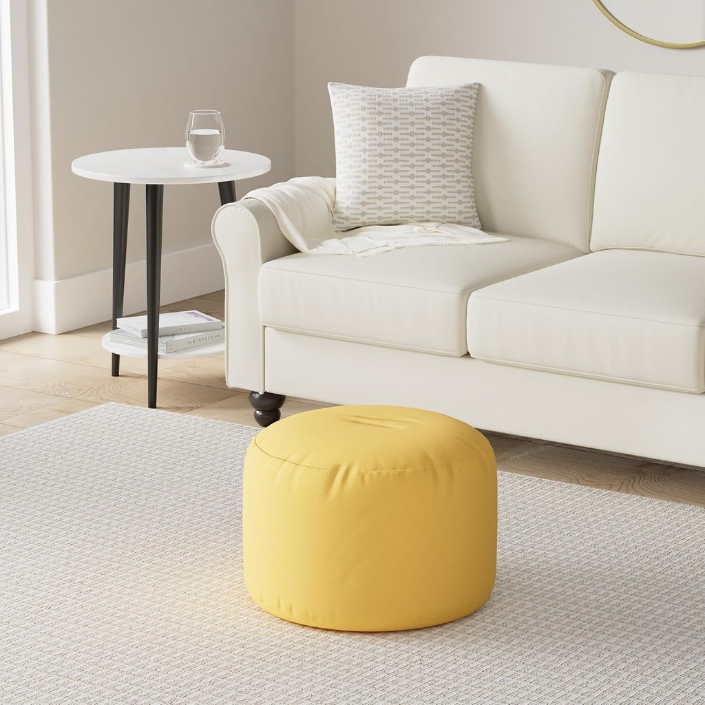 Home Dotcom Soleil Bean Bag Round Pouf Ottoman, Yellow - Waterproof, Fade-Resistant Ottoman Foot Rest for Outdoor