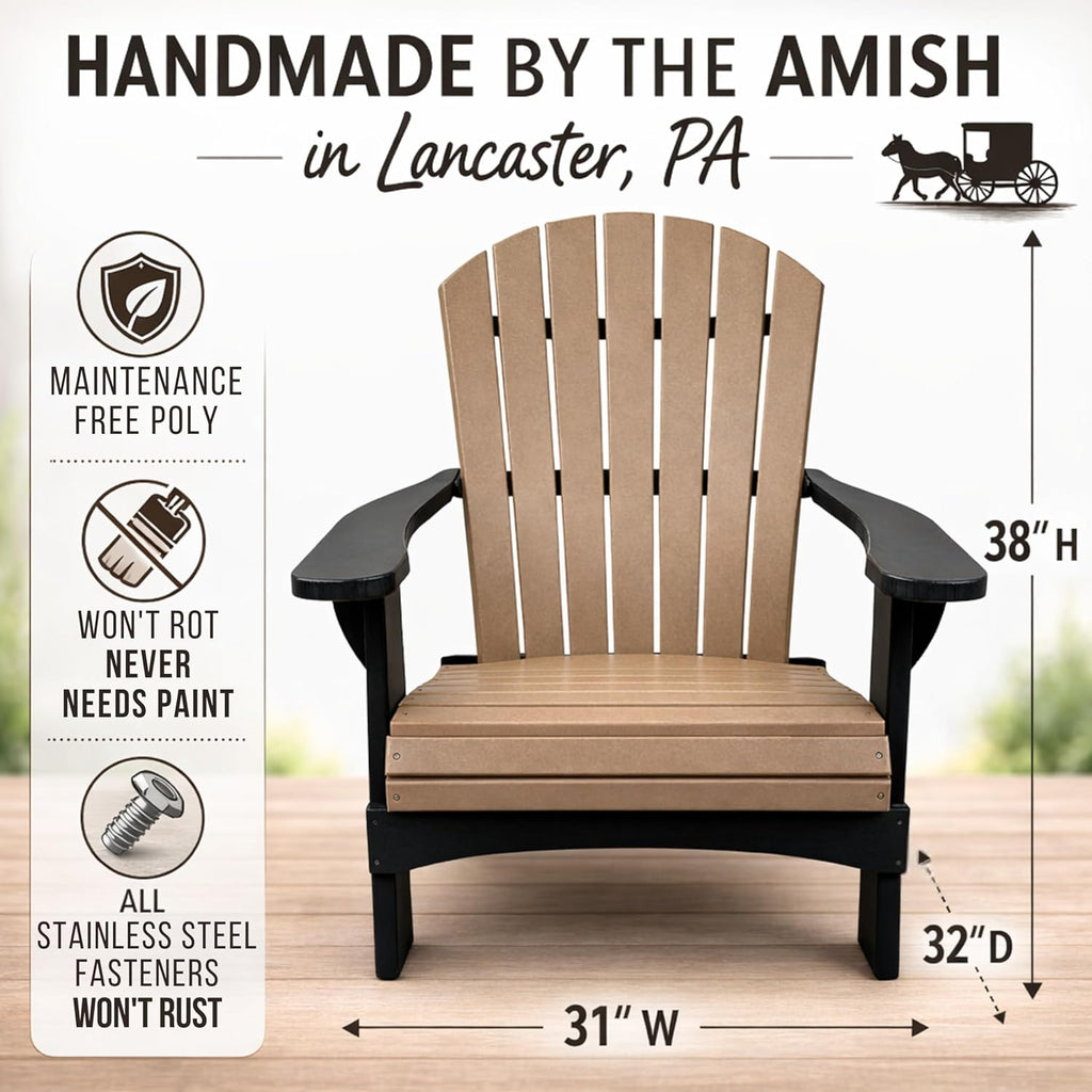 Amish Handmade Poly Adirondack Chair - Maintenance-Free Outdoor Patio Chair - Weatherproof Poly Lumber - Stainless