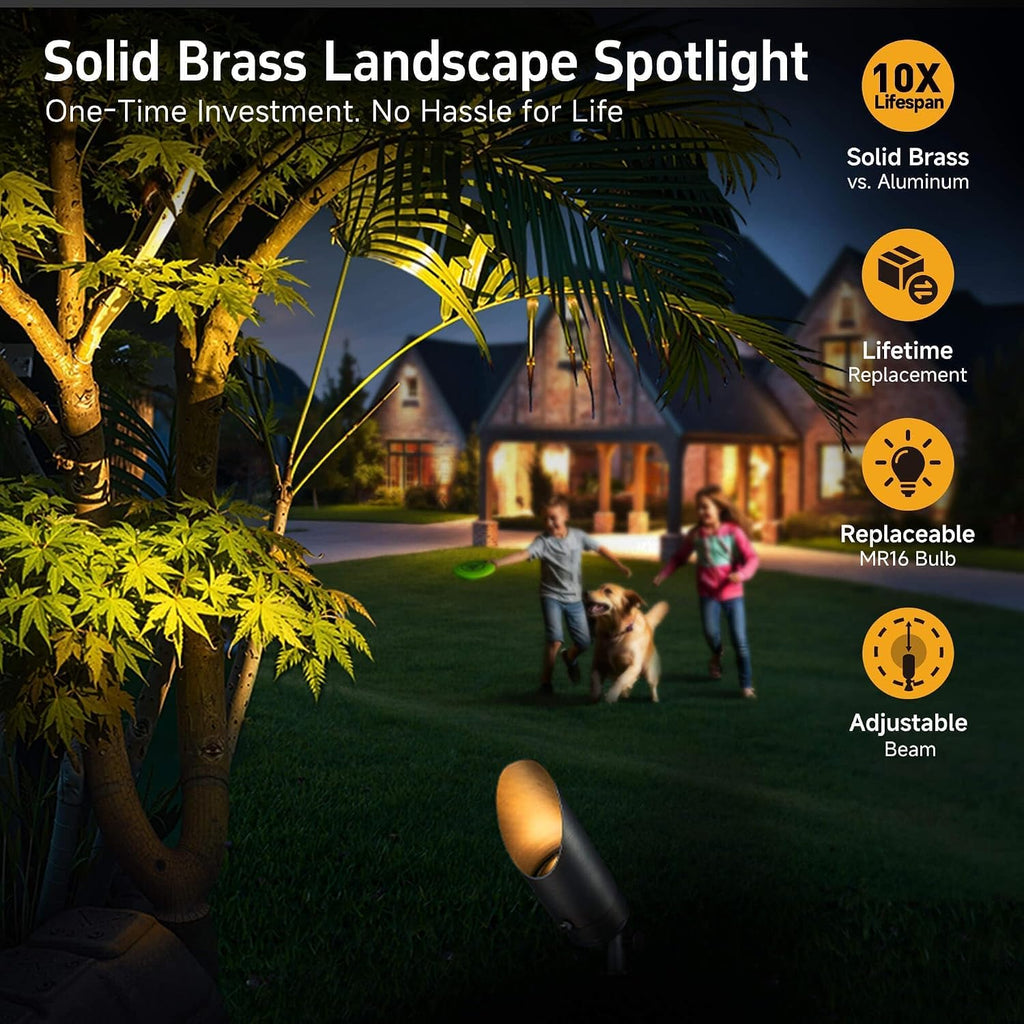Brass Landscape Lighting - Low Voltage Outdoor Spotlights, Wired LED Uplights 12V, Waterproof Spot Lights, Antique