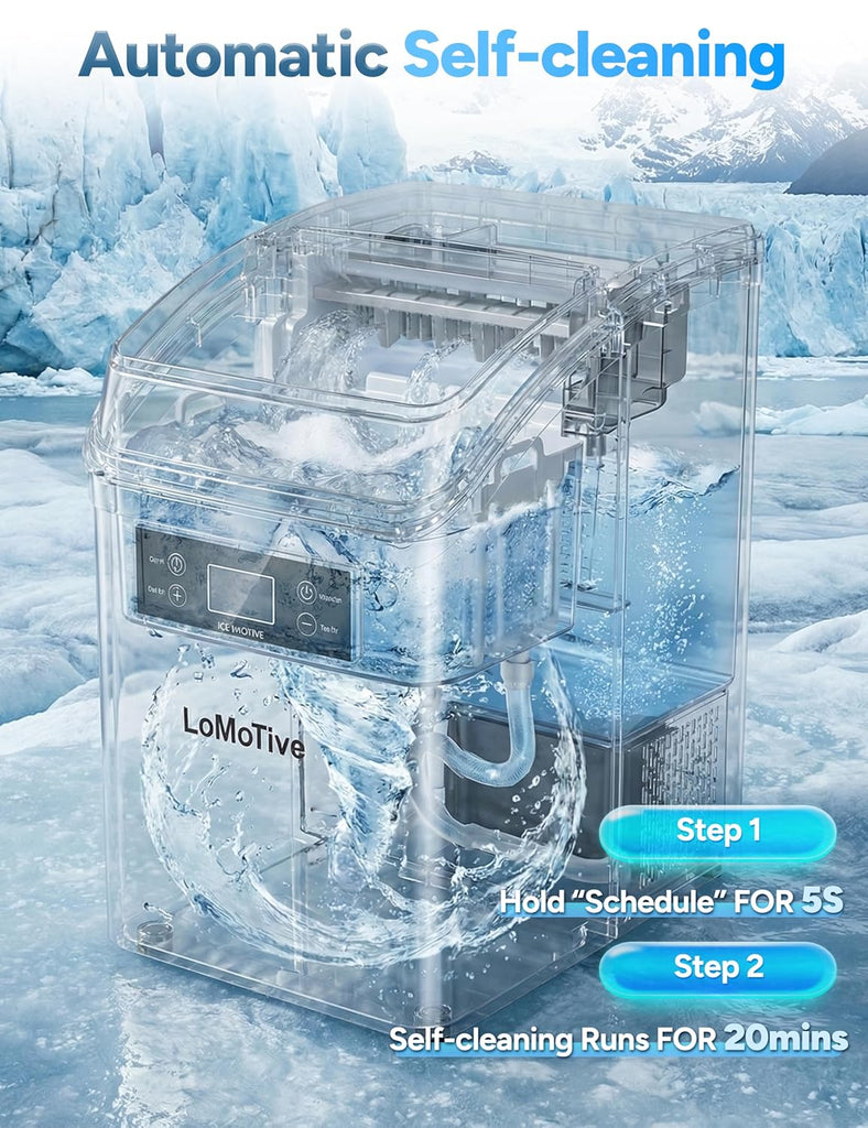 Countertop Ice Maker, 45Lbs/Day Clear Ice Cube Maker with Self-Priming Water Supply, 24 Cubes Ready in 13 Mins, 6 Ice