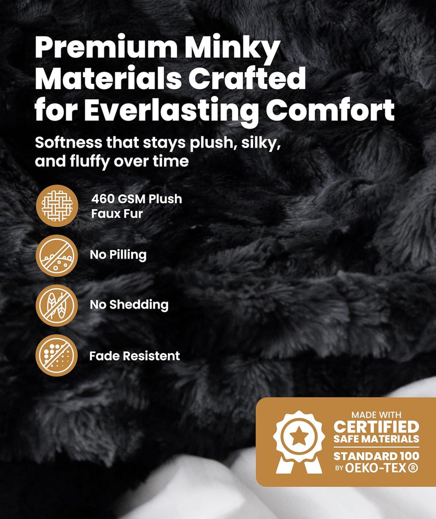 Soft & Comfortable Black Faux Fur Throw Blanket, Plush Fuzzy Cover
