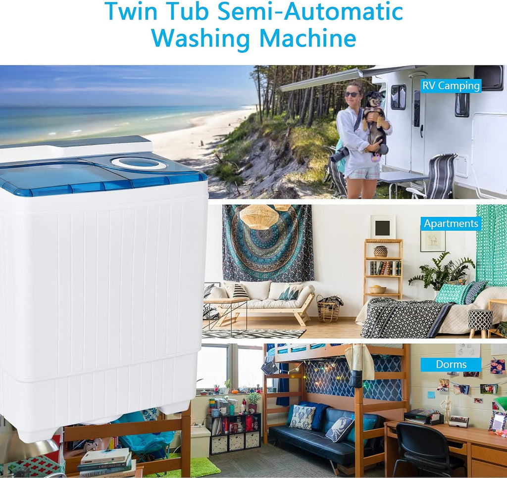 Portable Washing Machine, Twin Tub 26 Lbs Capacity, 18 Lbs Washer and 8 Lbs Spinner, Compact Washer with Control Knobs