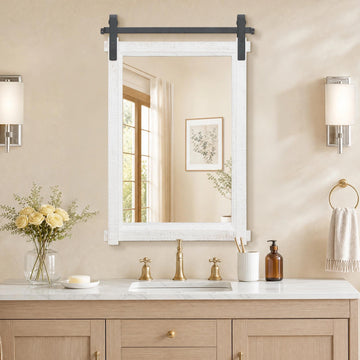 Farmhouse Bathroom Vanity Mirror: 24"x36" White Rustic Barn Door