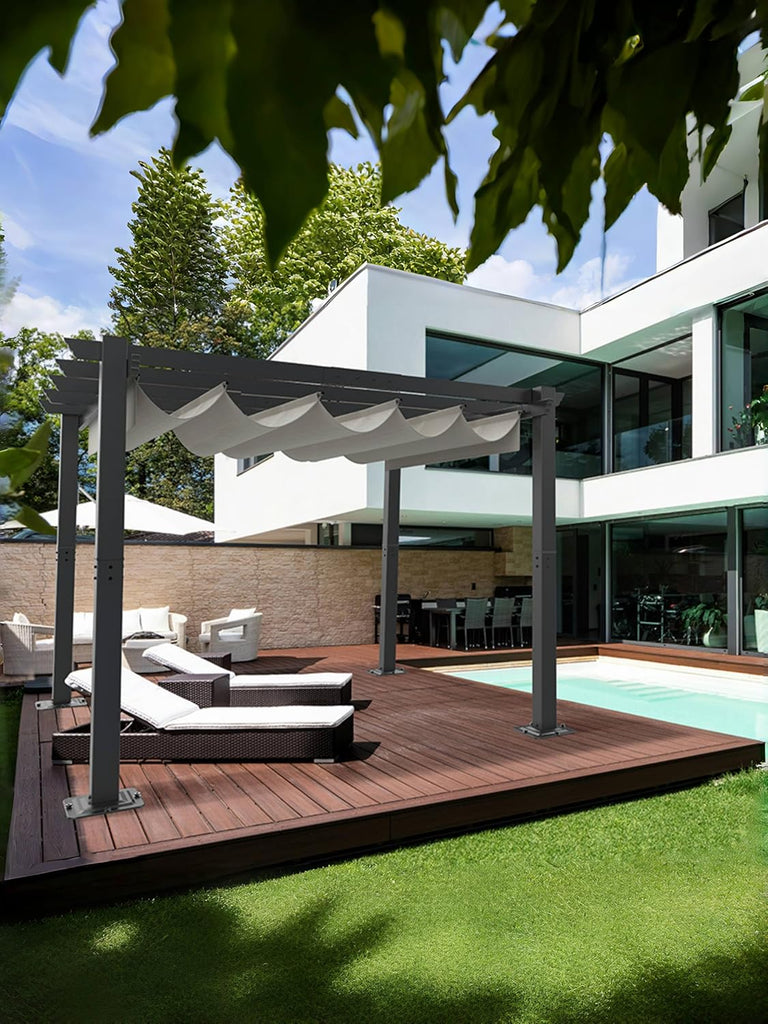 10x10 Ft Outdoor Aluminum Pergola with Upgraded Retractable Canopy, Outdoor Shelter Suitable for Gardens