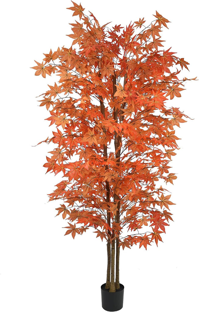 Red Maple Tree 7FT Tall Faux Plant with Natural Trunks and Realistic Leaves,Fake Floor Potted Artificial Plants