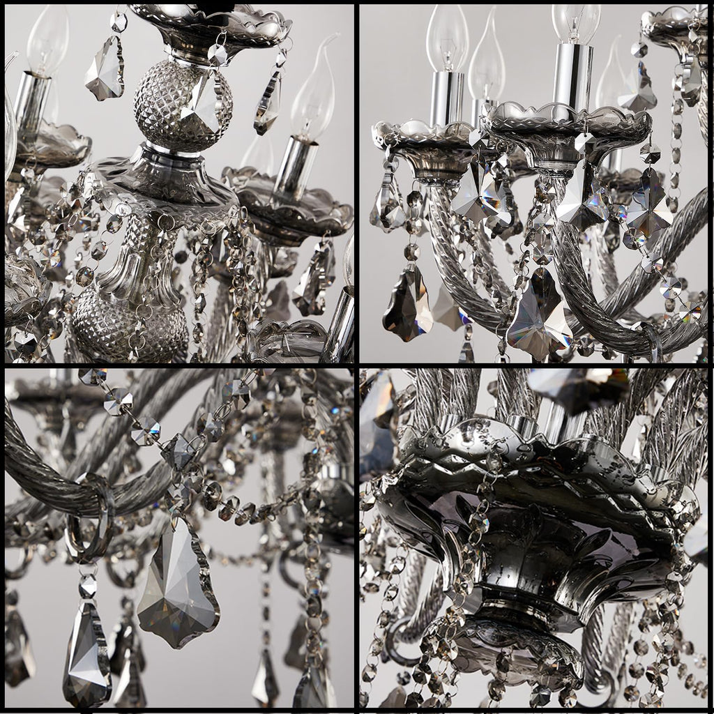 Luxury Crystal Chandelier Smoke Gray,Double Layer K9 Crystal Chandelier Light Fixtures 9-Light Candle Style Crystal Ceiling Light Lamp for Dining Living Room Bedroom