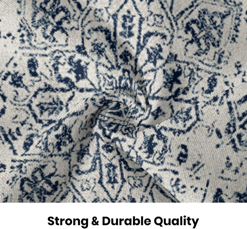 Boho Pillow Covers 20x20 Set of 2, Ethnic Design Decorative Throw Pillows Linen Blue Carpet Pattern Farmhouse Cushion