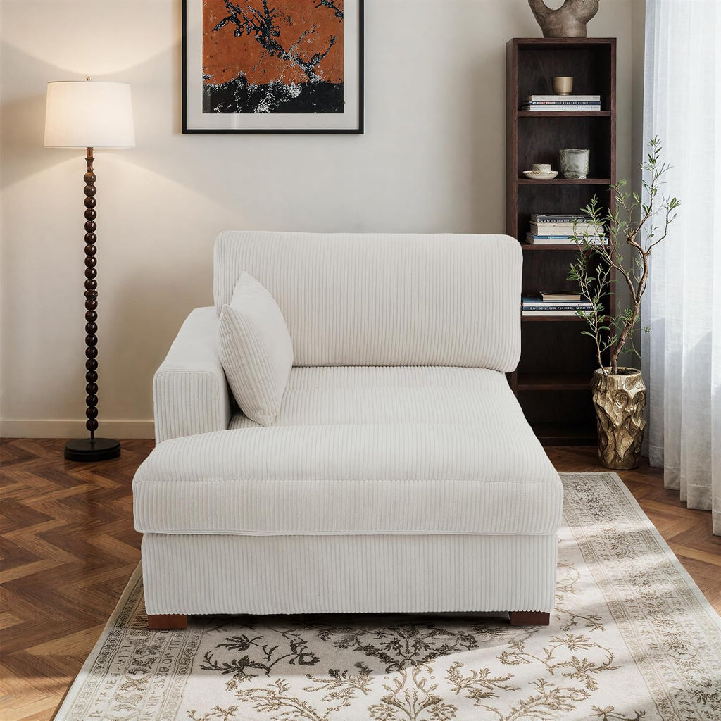 Oversized Chaise Lounge Chair Indoor with Left Armrest, Comfy Upholstered Sofa Bed Recliner Chair , Corduroy Reading