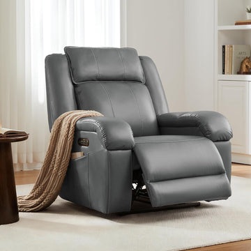 Pet Friendly Leather Power Recliner Chair, Zero Wall Hugger RV Recliners with Power Headrest, Charging Ports, Side