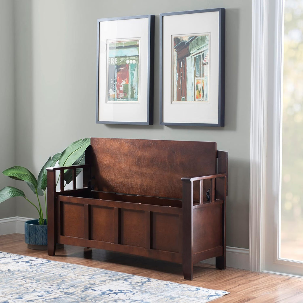 Dcor Home Decor Cynthia Storage Bench, 50"w x 17.25"d x 32"h, Walnut