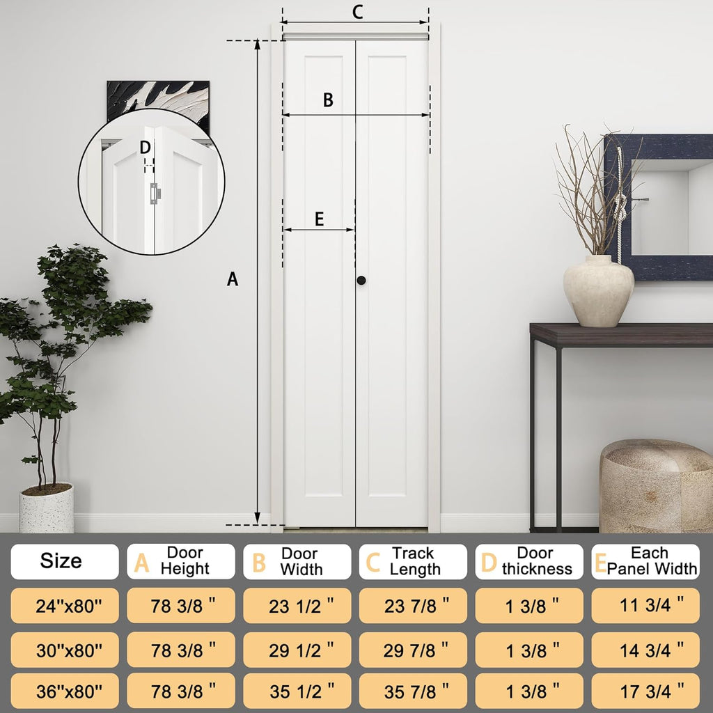 24 in.x 80 in. Bifold Barn Door, 1 Panel Shaker Style White Primed Bifold Closet Door, Hollow Core I
