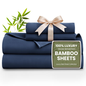 100% Rayon Derived from Bamboo, Queen Sheets, 4 Pieces, Navy