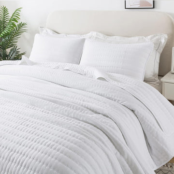 White Quilt Bedding Sets with Pillow Shams, Lightweight Soft Bedspread Coverlet, Quilted Blanket Thin