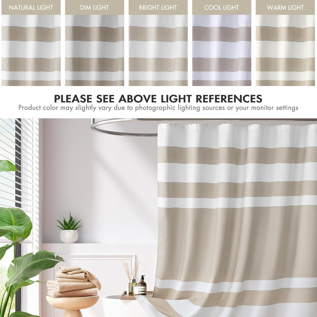 Spa Waffle Shower Curtain , 72 x 72, Taupe | Striped, Pieced Fabric Design, 3M Scotchgard Moisture Management, Hotel