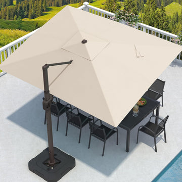 9' X 12' Cantilever Patio Umbrella Rectangular Outdoor Large Offset Umbrellas with 7 Tilts Adjustable 360°Rotati - HRSN