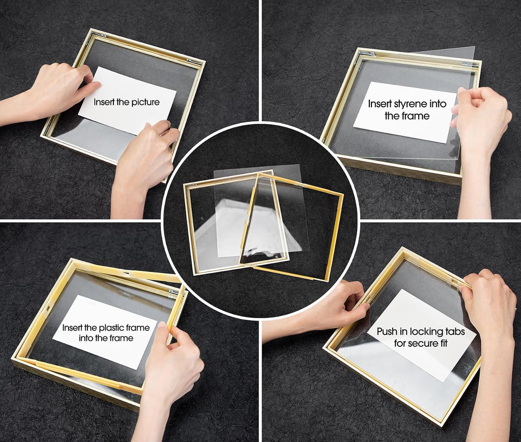 2 Pack 11x14 Black Metal Floating Picture Frame Real Glass | Tempered Glass Front, Plexiglass Back, Wall Mount