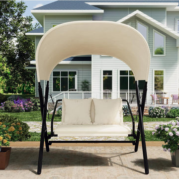 Outdoor Porch Swings for Adults 600LBS 2 Seat Patio Swings with Canopy Stand Thick Cushion Pillows Metal Steel Frame