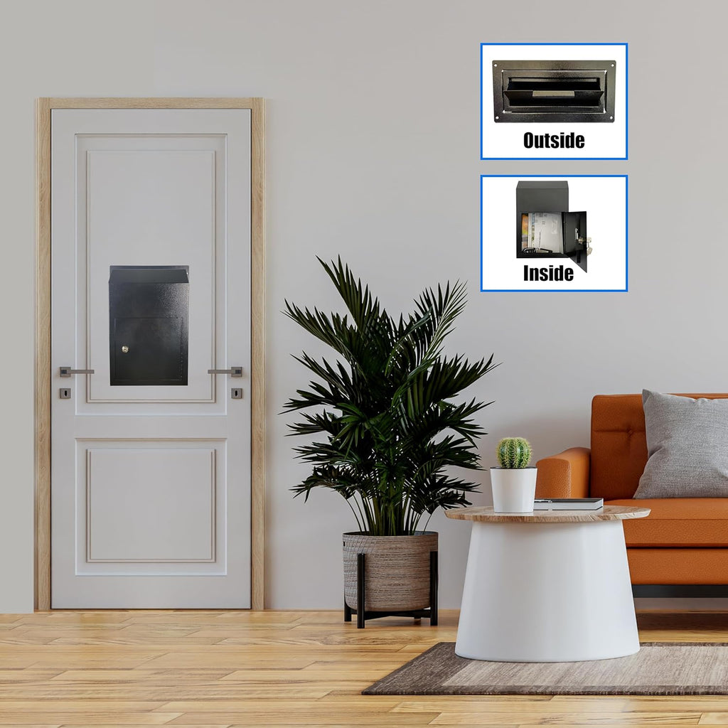 Door Drop Box, Mail Slots for Mail, Rent, Deposit, and Night Key - Black