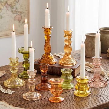 10 Pcs Glass Taper Crystal Candle Holders,Classic,Orange Yellow
